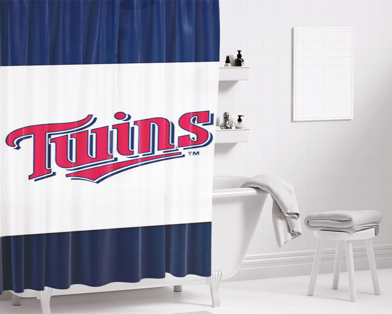 Minnesota Twins Baseball Bathroom Shower Curtain Fabric Waterproof | 66 X 72 Inch