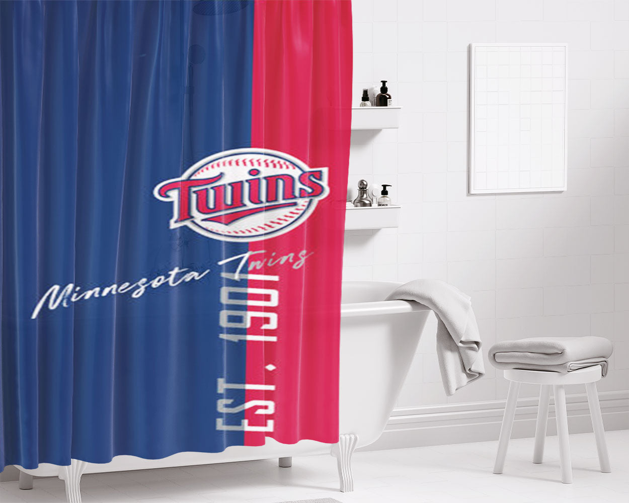 Minnesota Twins Est 1901 Bathroom Shower Curtain Fabric Waterproof | 66 X 72 Inch