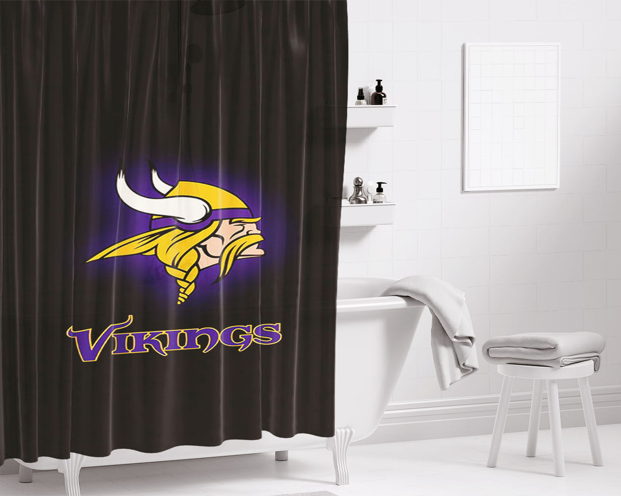 Minnesota Vikings Logo Black Bathroom Shower Curtain Fabric Waterproof | 66 X 72 Inch
