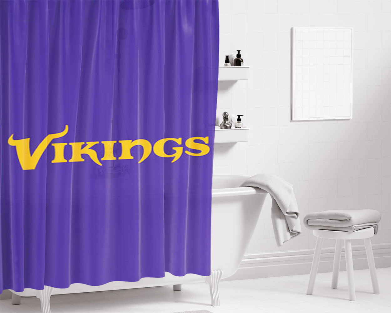 Minnesota Vikings Text Bathroom Shower Curtain Fabric Waterproof | 66 X 72 Inch