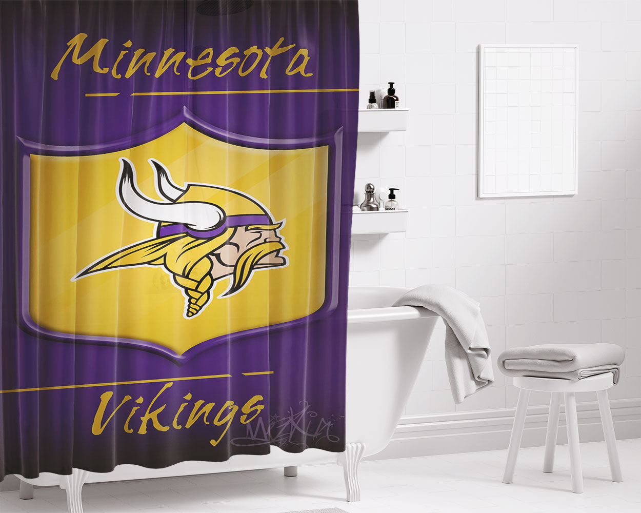 Minnesota Vikings, Adam Thielen Bathroom Shower Curtain Fabric Waterproof | 66 X 72 Inch