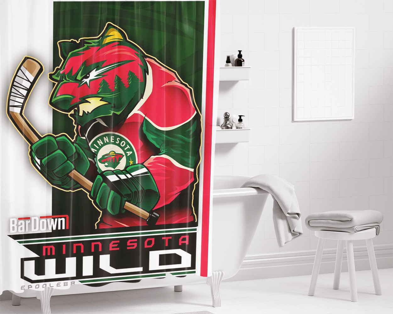 Minnesota Wild Hockey Bathroom Shower Curtain Fabric Waterproof | 66 X 72 Inch