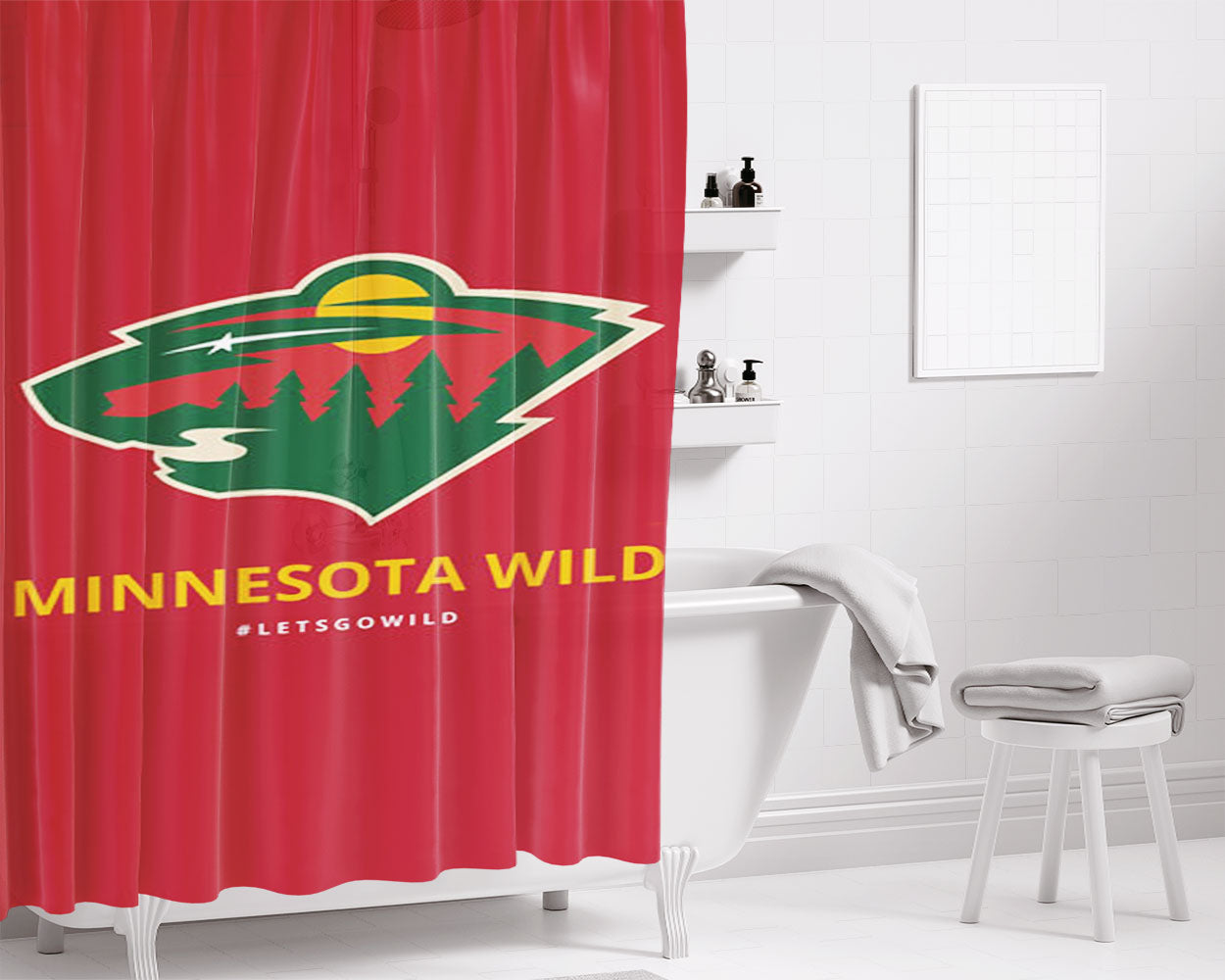 Minnesota Wild Nhl Bathroom Shower Curtain Fabric Waterproof | 66 X 72 Inch
