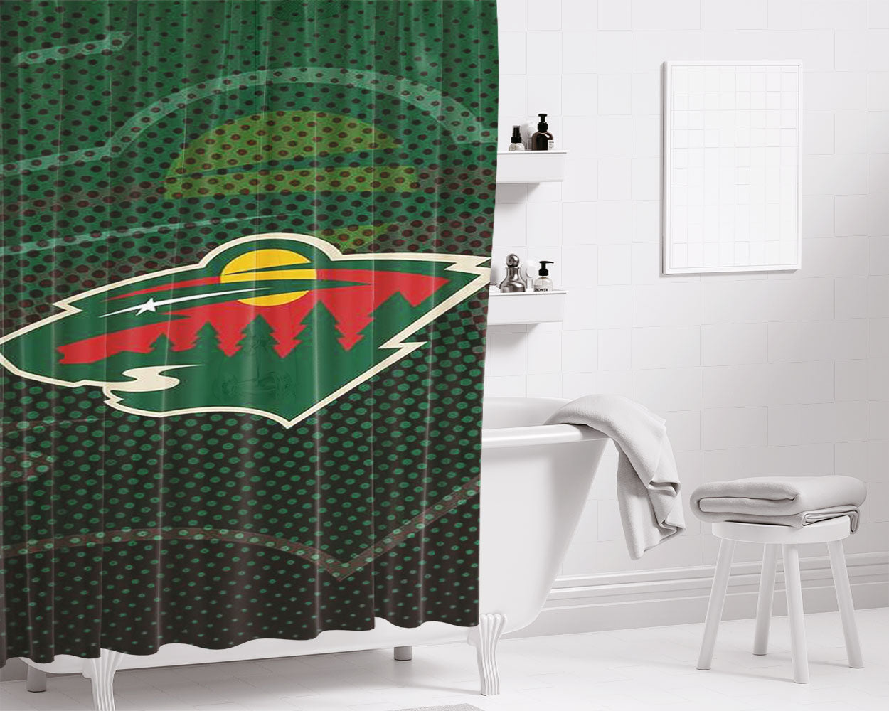 Minnesota Wild Symbol Bathroom Shower Curtain Fabric Waterproof | 66 X 72 Inch