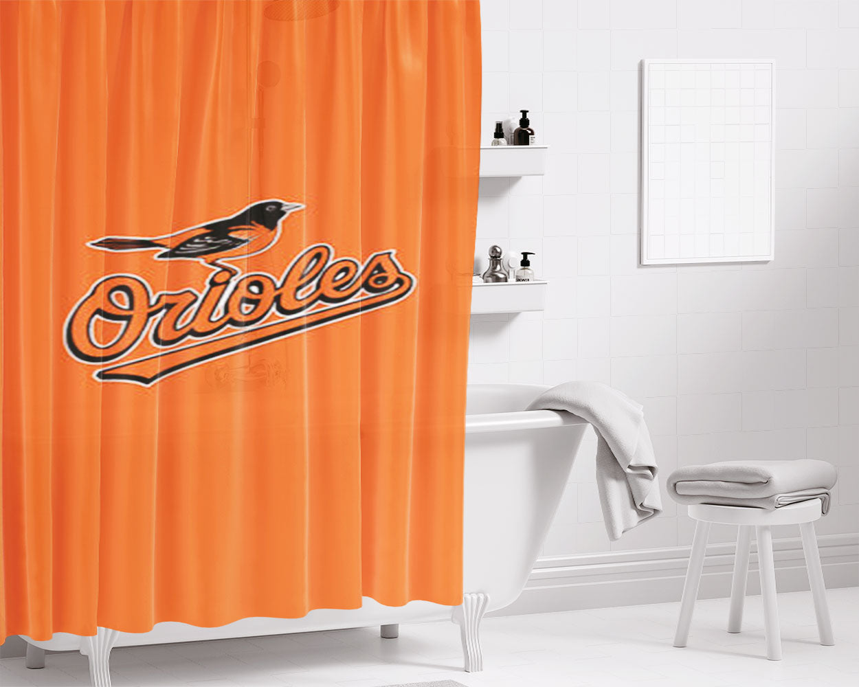 Mlb Baltimore Orioles Logo Bathroom Shower Curtain Fabric Waterproof | 66 X 72 Inch