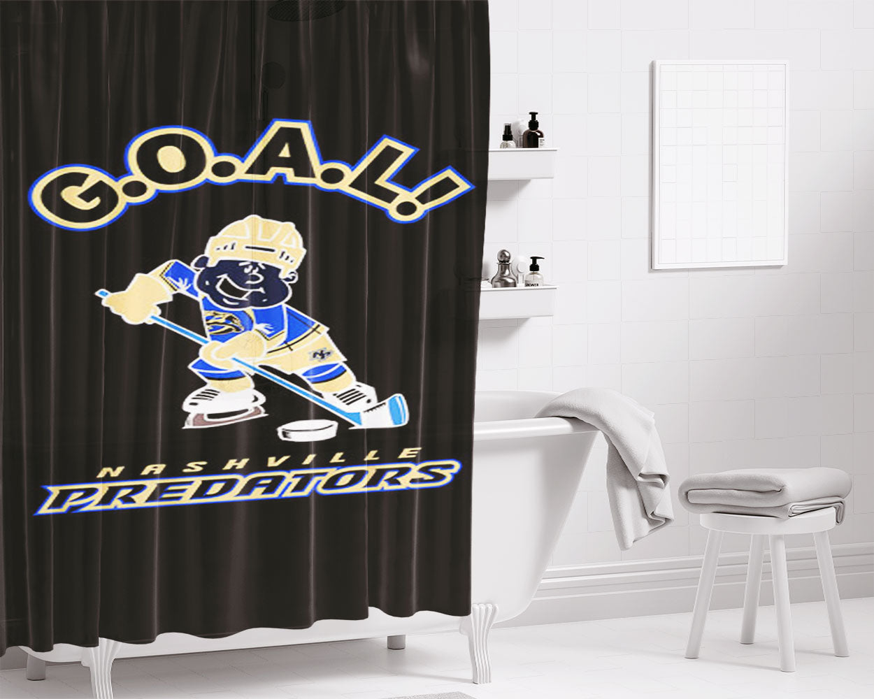 Nashville Predators Goal Bathroom Shower Curtain Fabric Waterproof | 66 X 72 Inch