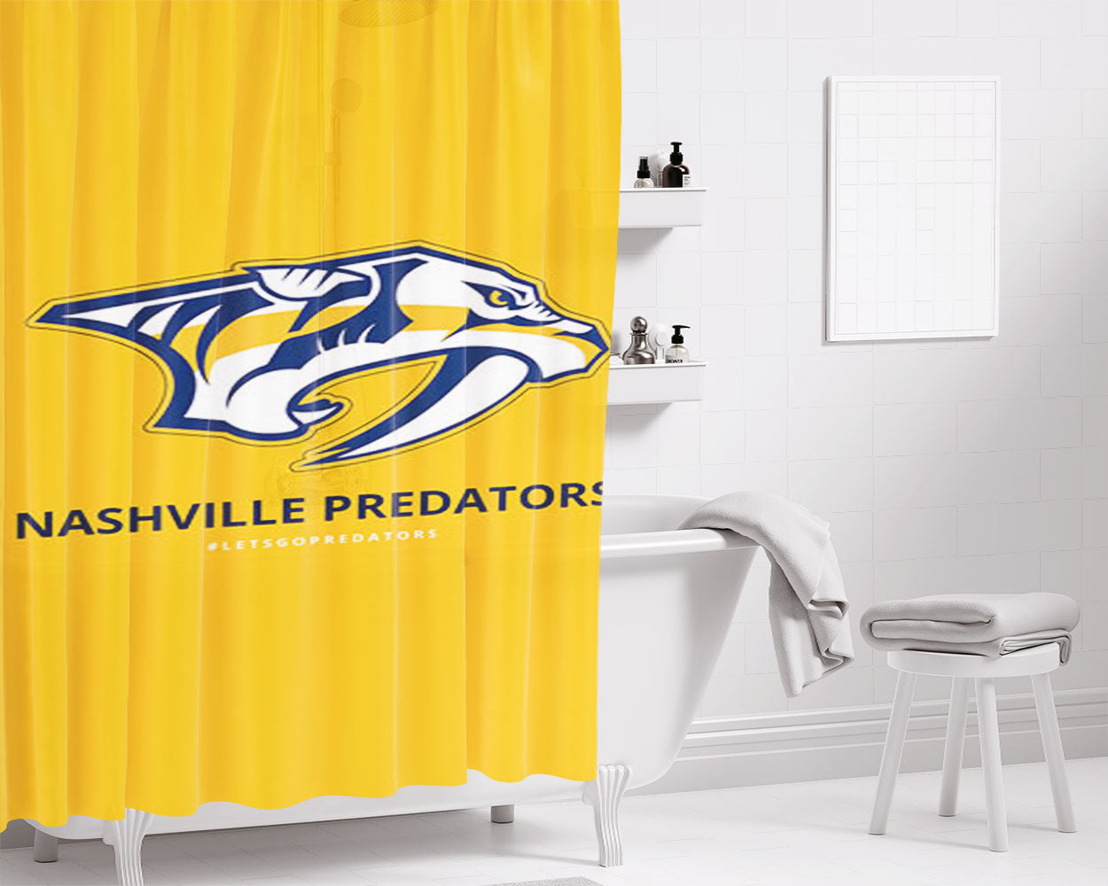 Nashville Predators Lets Go Preds Bathroom Shower Curtain Fabric Waterproof | 66 X 72 Inch