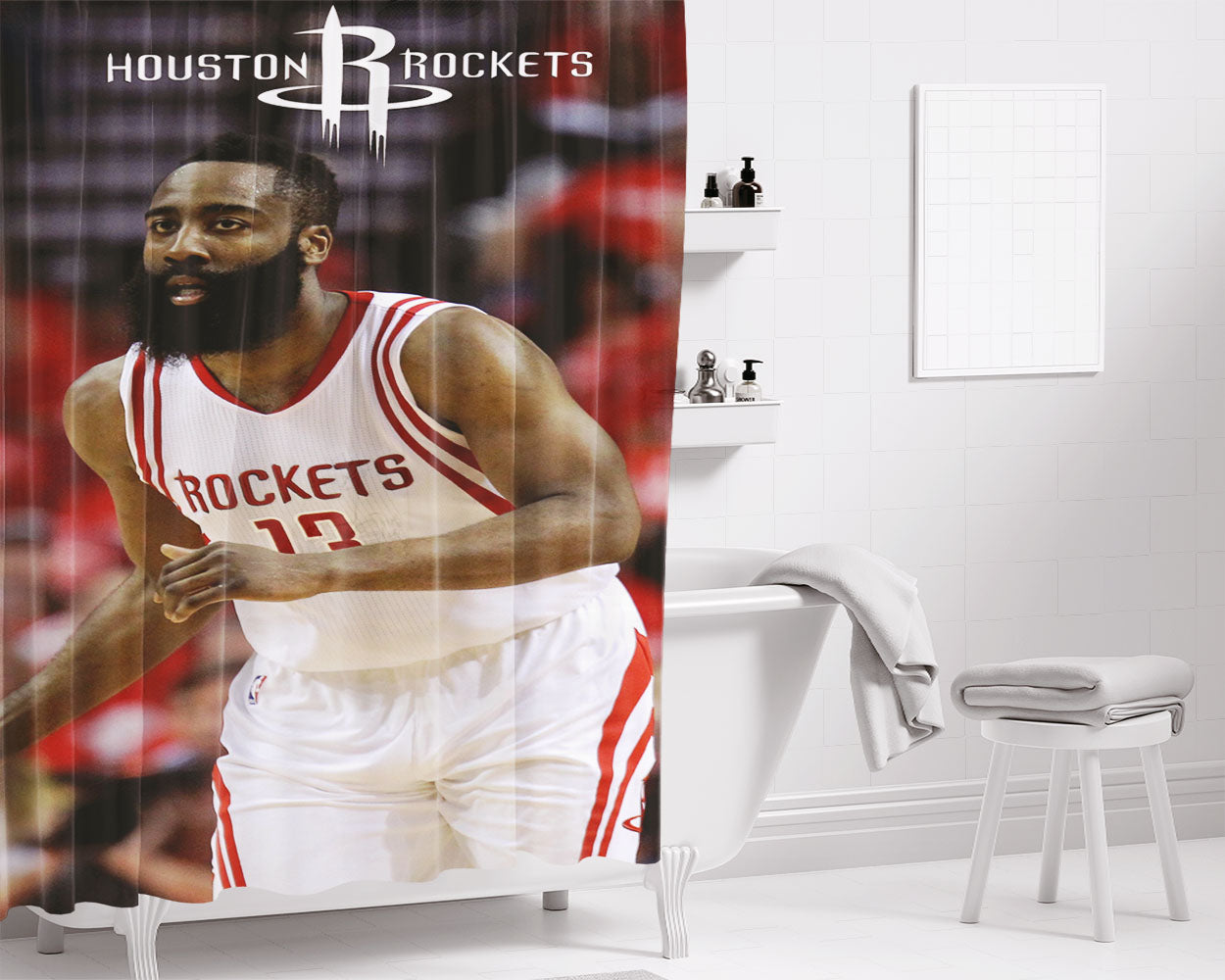 Nba Huston Rockets Bathroom Shower Curtain Fabric Waterproof | 66 X 72 Inch