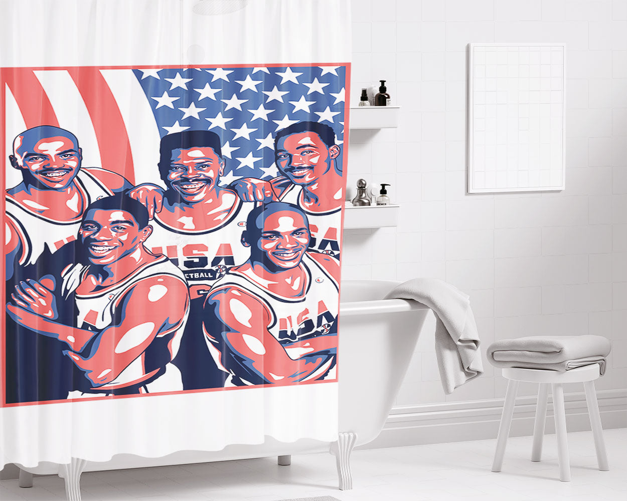 Nba Legend Allstar America Obey Bathroom Shower Curtain Fabric Waterproof | 66 X 72 Inch