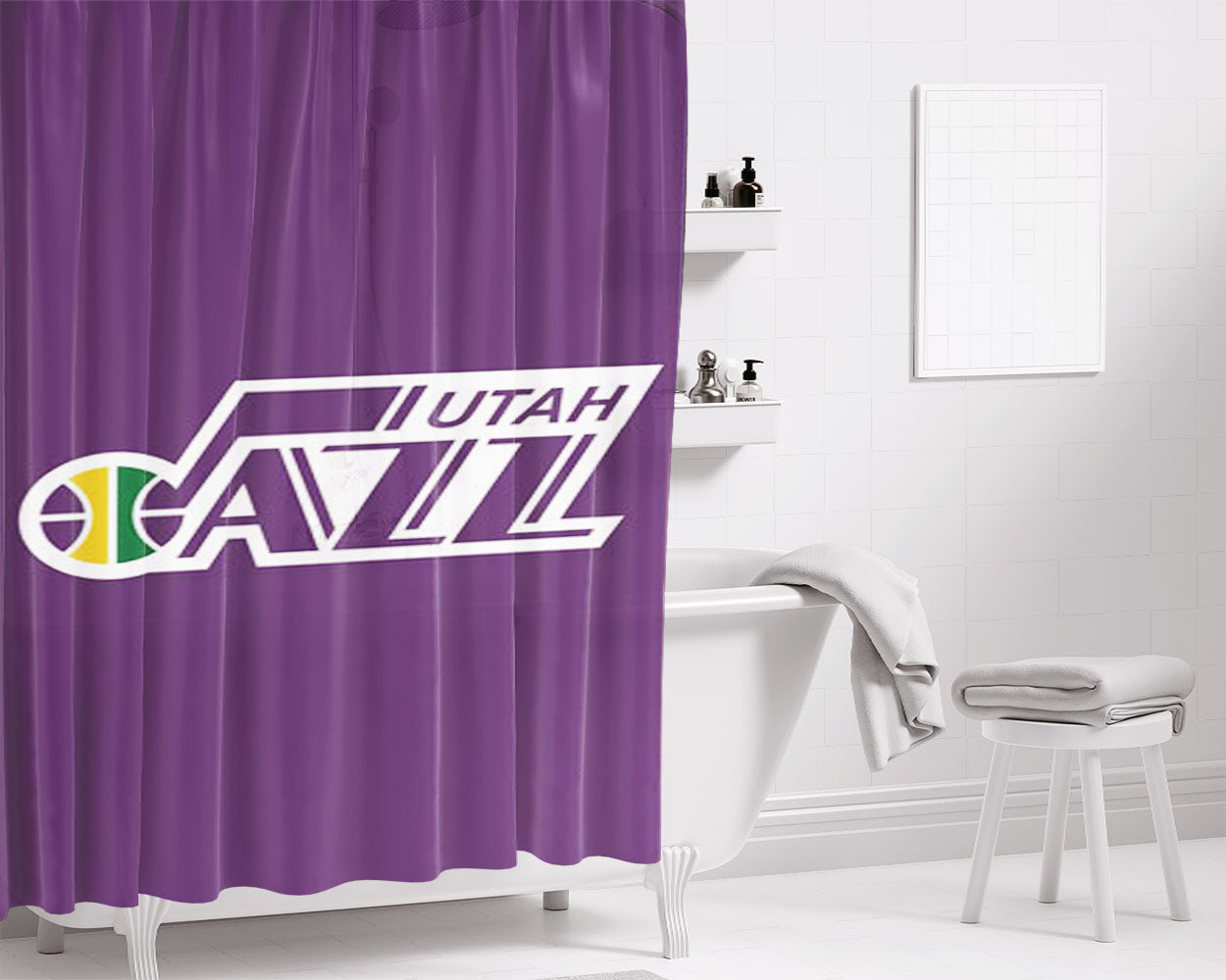 Nba Utah Jazz Bathroom Shower Curtain Fabric Waterproof | 66 X 72 Inch