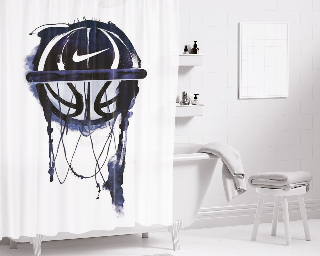 Nbl Nike Basketball Bathroom Shower Curtain Fabric Waterproof | 66 X 72 Inch