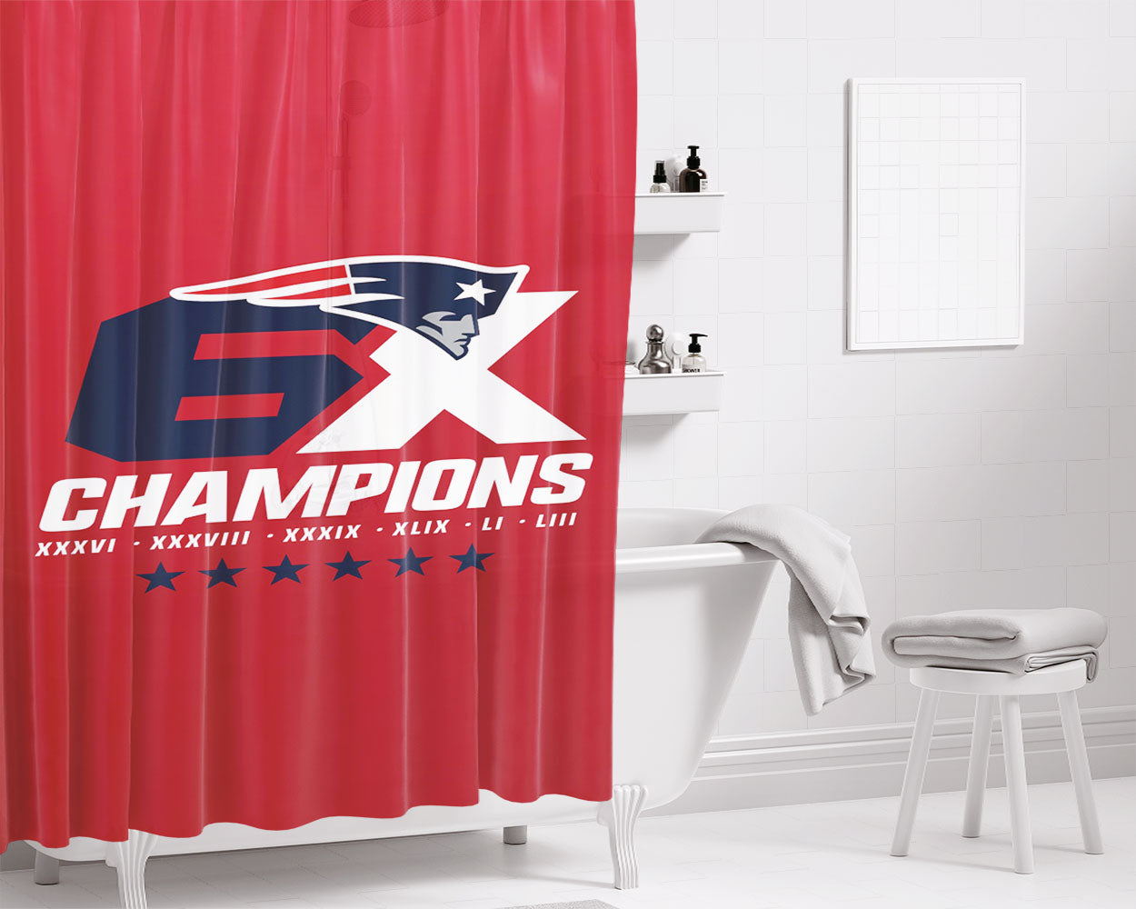 New England Patriots 45 Bathroom Shower Curtain Fabric Waterproof | 66 X 72 Inch