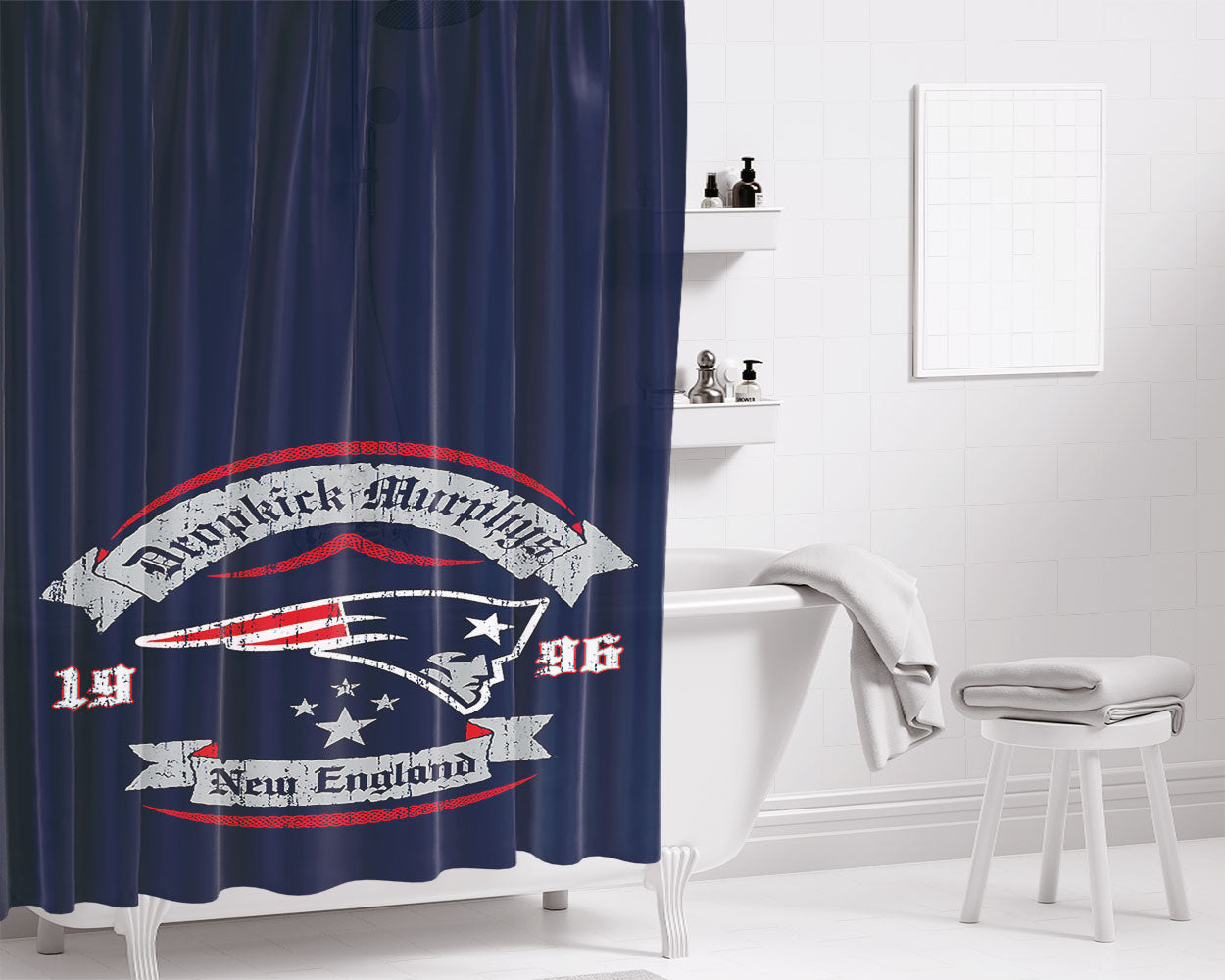 New England Patriots Football Diamond Painting Bathroom Shower Curtain Fabric Waterproof | 66 X 72 Inch
