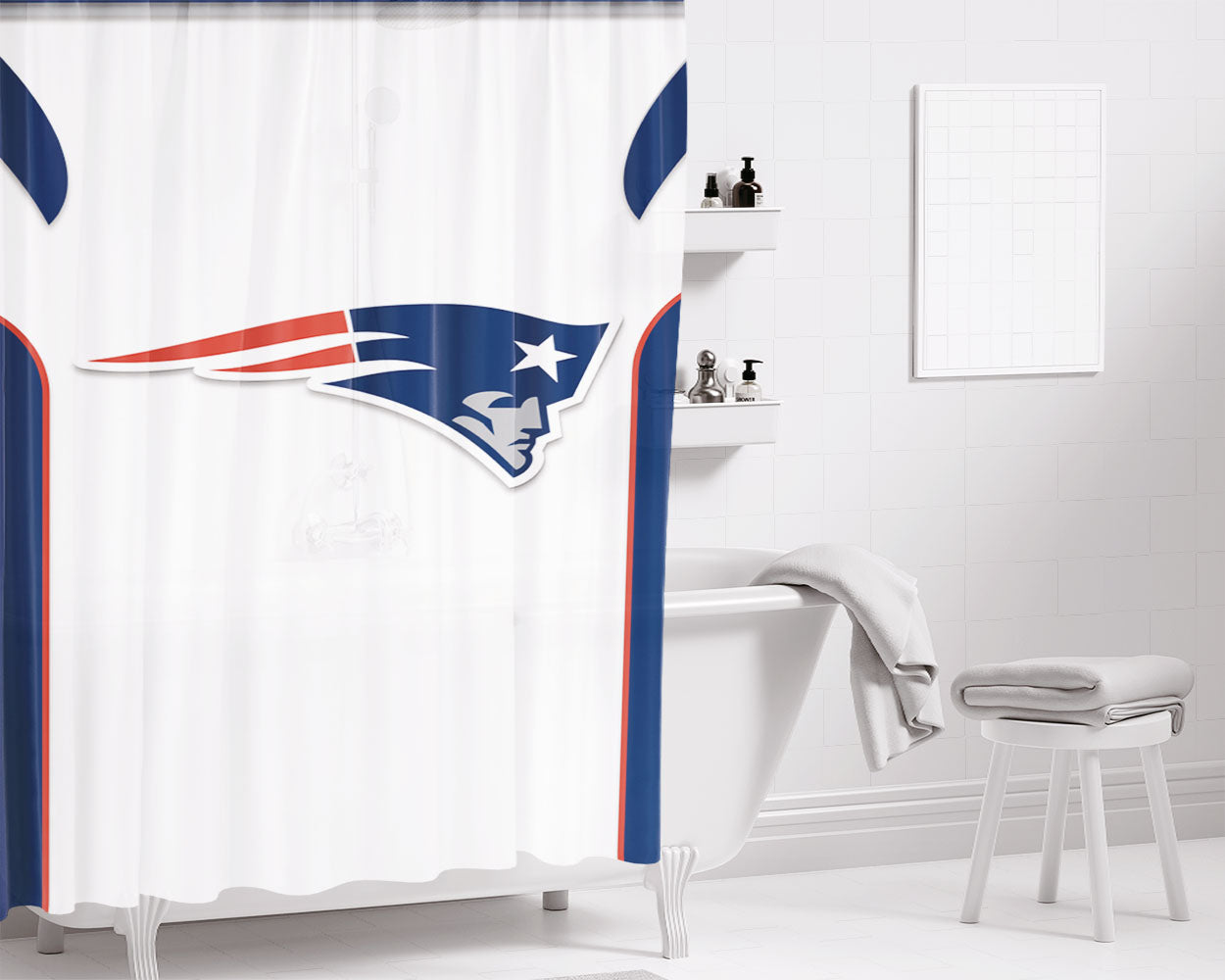 New England Patriots Jersey White Bathroom Shower Curtain Fabric Waterproof | 66 X 72 Inch