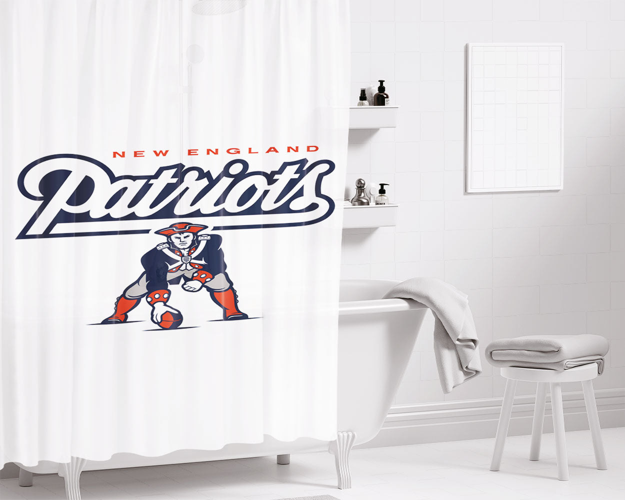 New England Patriots Bathroom Shower Curtain Fabric Waterproof | 66 X 72 Inch