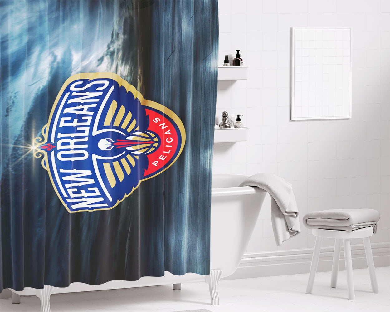 New Orleans Pelicans Basketball Team Wallpaper Bathroom Shower Curtain Fabric Waterproof | 66 X 72 Inch