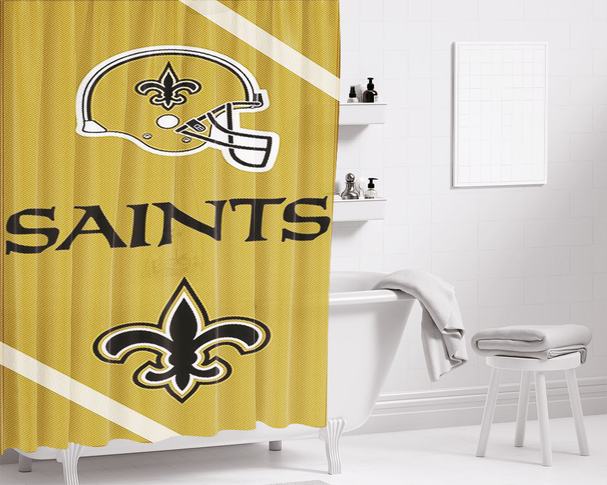New Orleans Saints Bathroom Shower Curtain Fabric Waterproof | 66 X 72 Inch