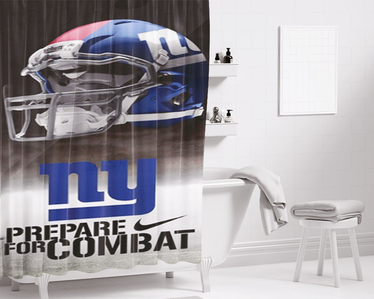New York Giants Nfl Prepare For Combat Logo Bathroom Shower Curtain Fabric Waterproof | 66 X 72 Inch