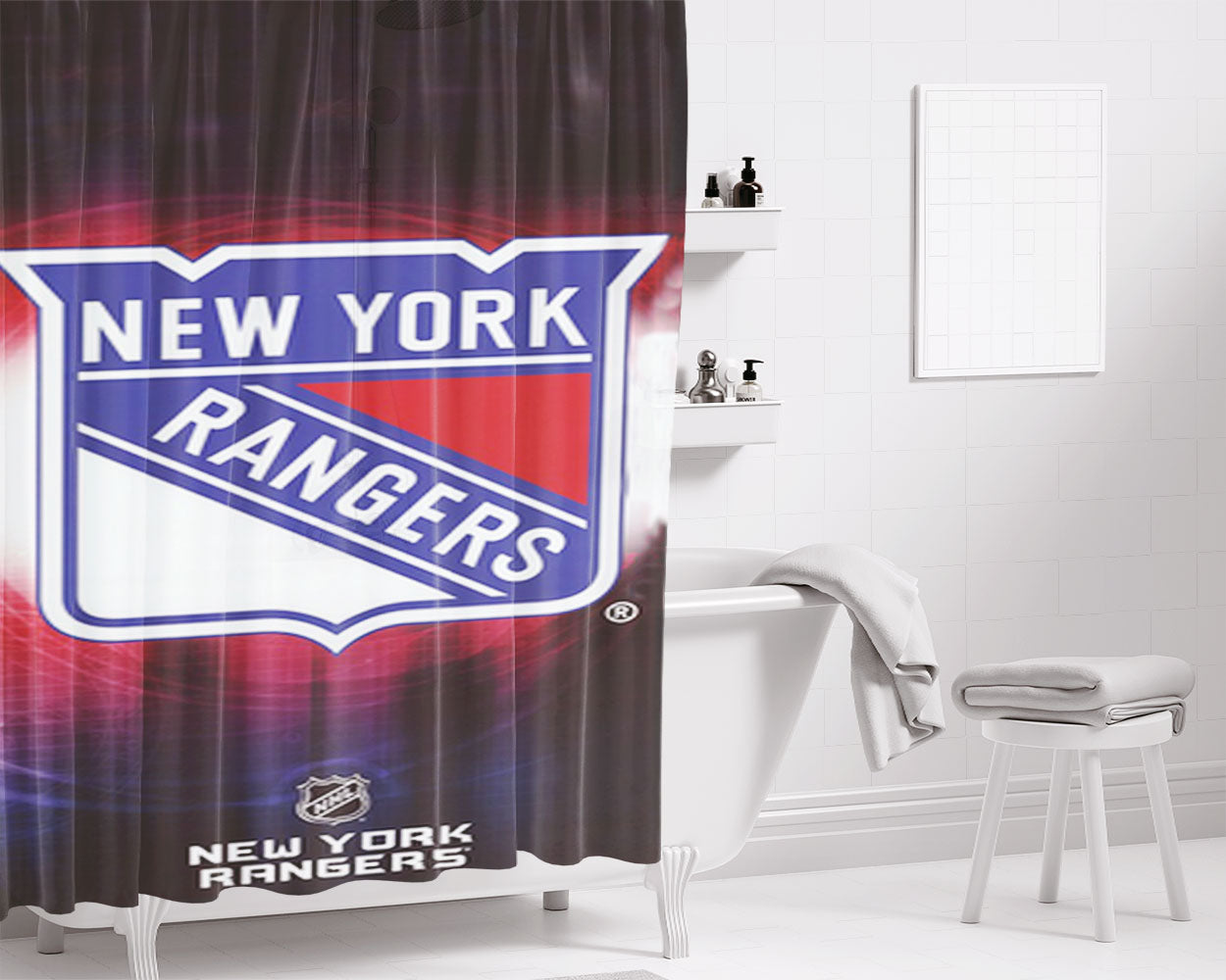 New York Rangers Nhl Sport Bathroom Shower Curtain Fabric Waterproof | 66 X 72 Inch