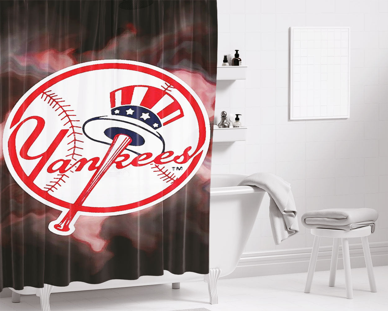 New York Yankees And Red Sox Bathroom Shower Curtain Fabric Waterproof | 66 X 72 Inch