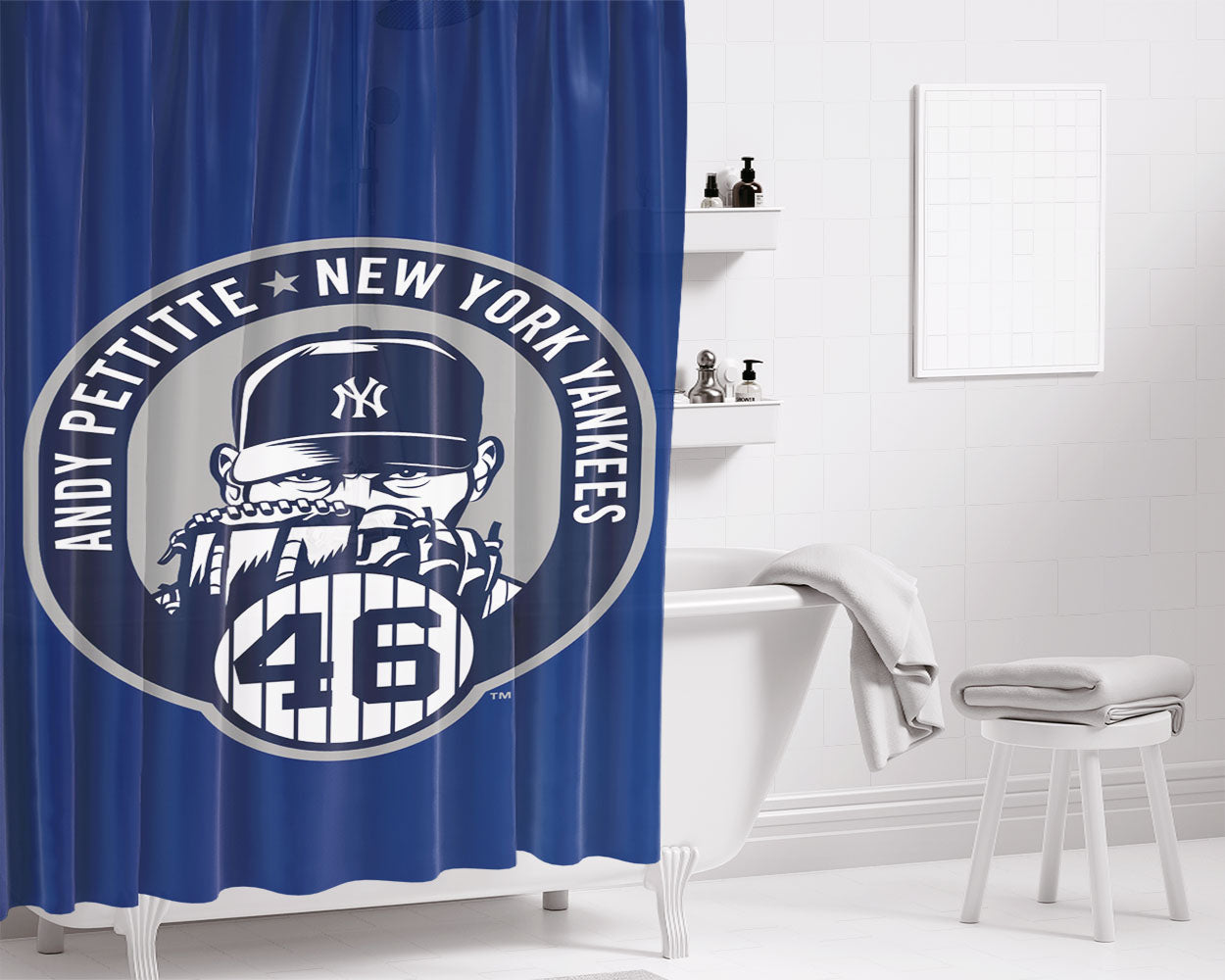 New York Yankees Andy Pettitte Bathroom Shower Curtain Fabric Waterproof | 66 X 72 Inch