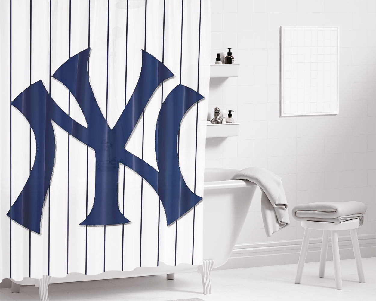 New York Yankees Baseball Jersey Bathroom Shower Curtain Fabric Waterproof | 66 X 72 Inch
