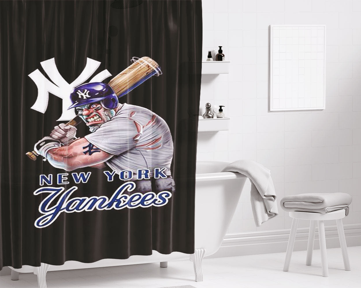 New York Yankees Baseball Mlb Logo Bathroom Shower Curtain Fabric Waterproof | 66 X 72 Inch