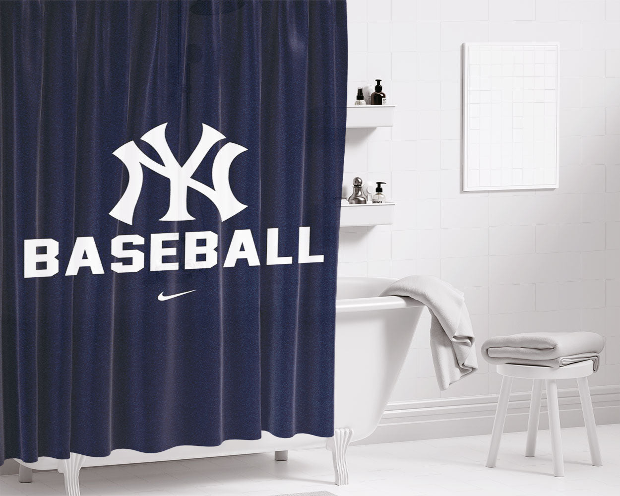 New York Yankees Baseball Bathroom Shower Curtain Fabric Waterproof | 66 X 72 Inch