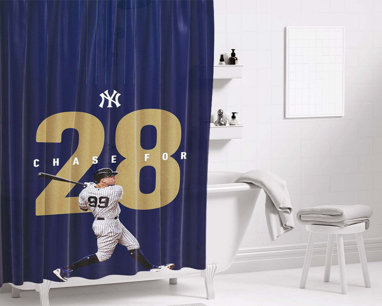 New York Yankees Chase For 28 Bathroom Shower Curtain Fabric Waterproof | 66 X 72 Inch