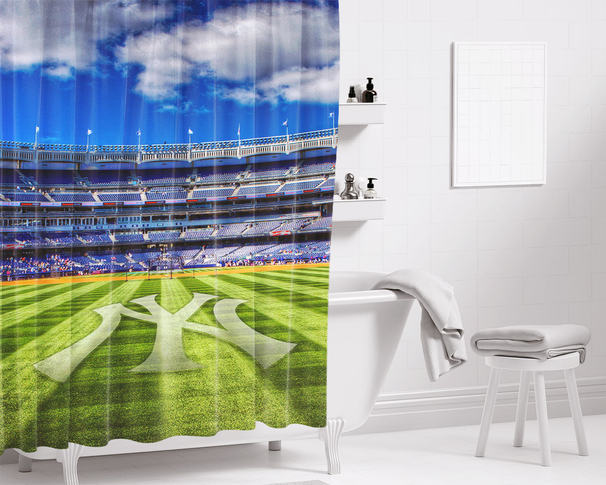 New York Yankees Stadium Field Bathroom Shower Curtain Fabric Waterproof | 66 X 72 Inch