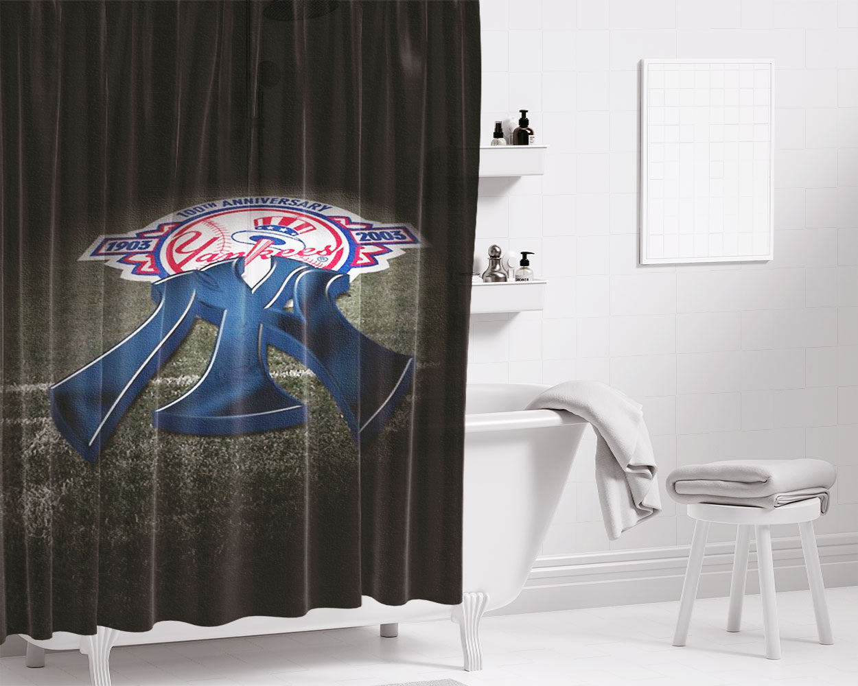 New York Yankees Stadium Bathroom Shower Curtain Fabric Waterproof | 66 X 72 Inch