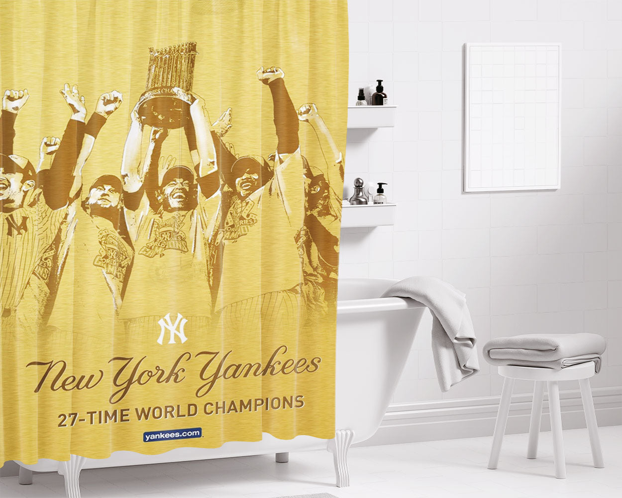 New York Yankees Wallpaper Bathroom Shower Curtain Fabric Waterproof | 66 X 72 Inch