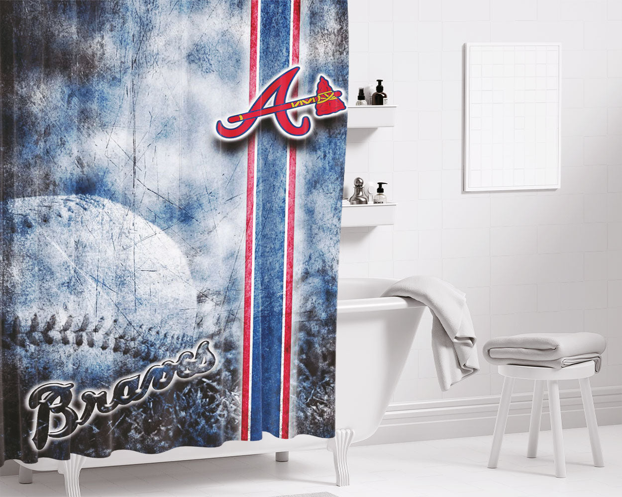 Nfl Atlanta Braves Wallpaper Bathroom Shower Curtain Fabric Waterproof | 66 X 72 Inch