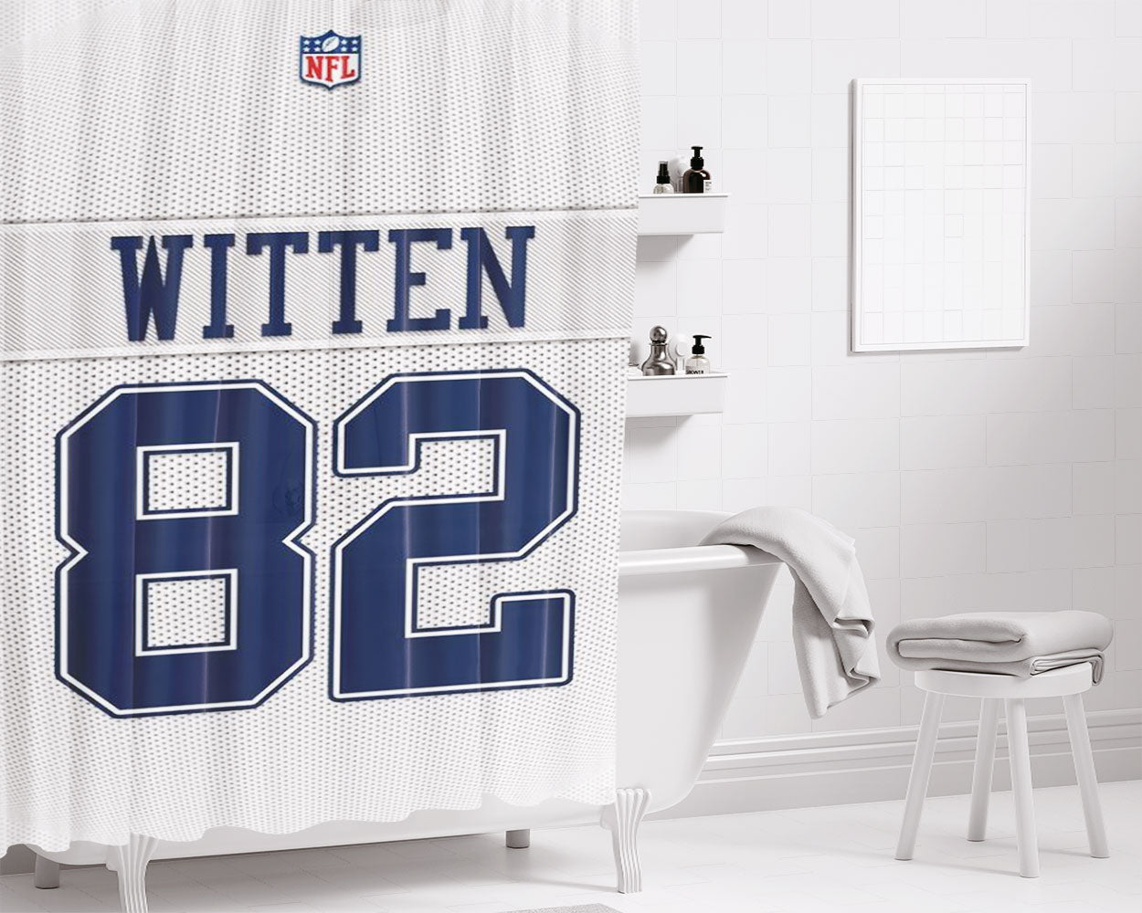 Nfl Jason Witten 82 Dallas Cowboys Jersey Bathroom Shower Curtain Fabric Waterproof | 66 X 72 Inch