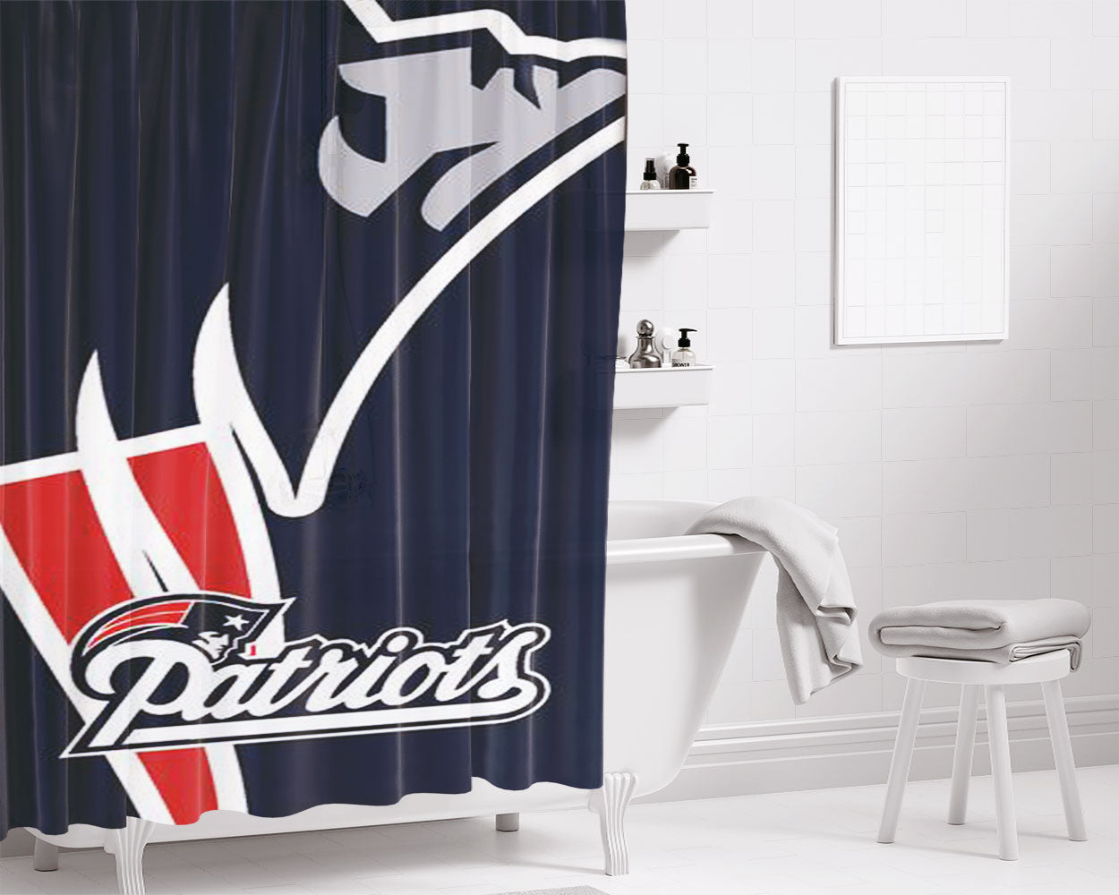 Nfl New England Patriots Logo Bathroom Shower Curtain Fabric Waterproof | 66 X 72 Inch
