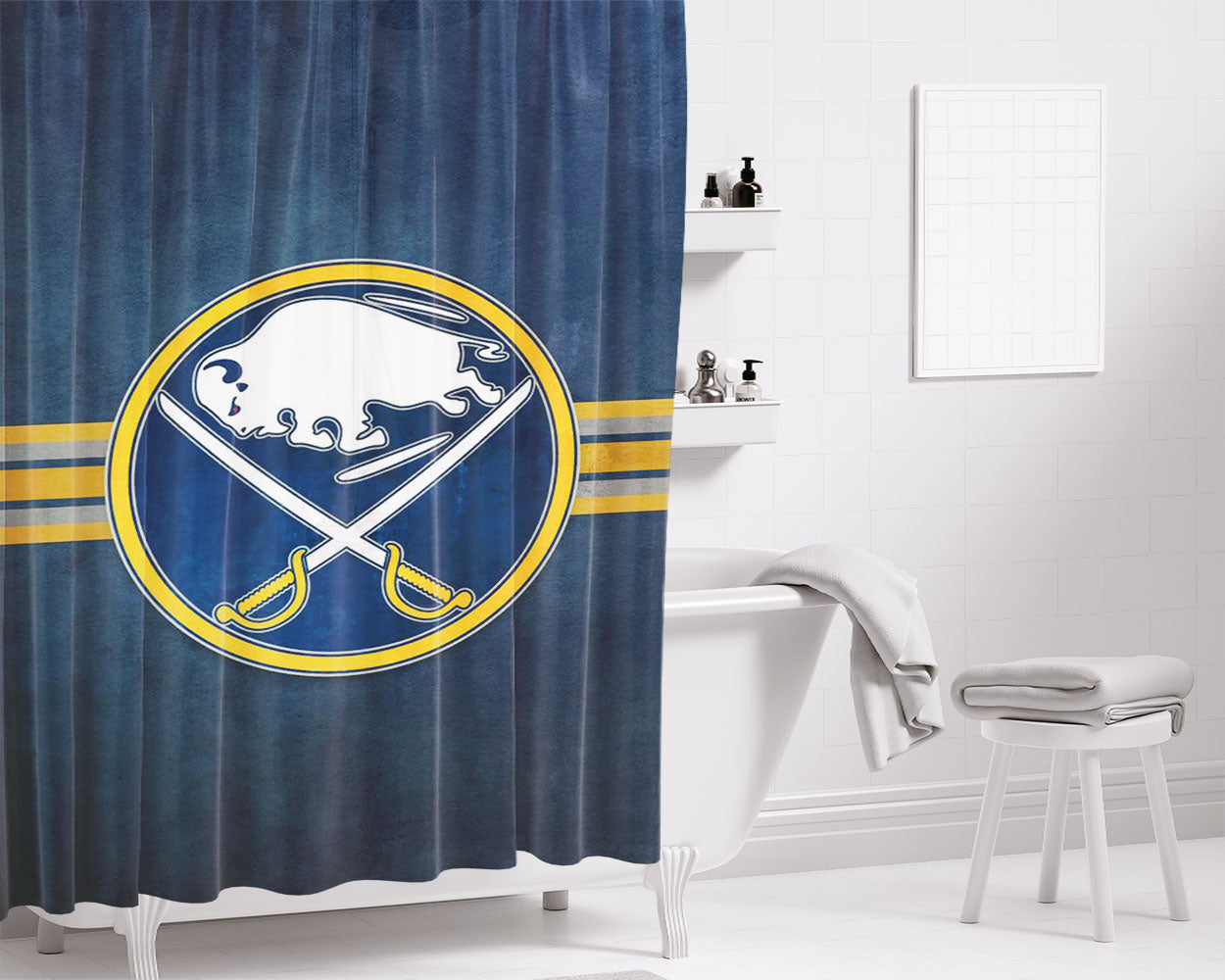 Nhl Buffalo Sabres Sport Logo Bathroom Shower Curtain Fabric Waterproof | 66 X 72 Inch