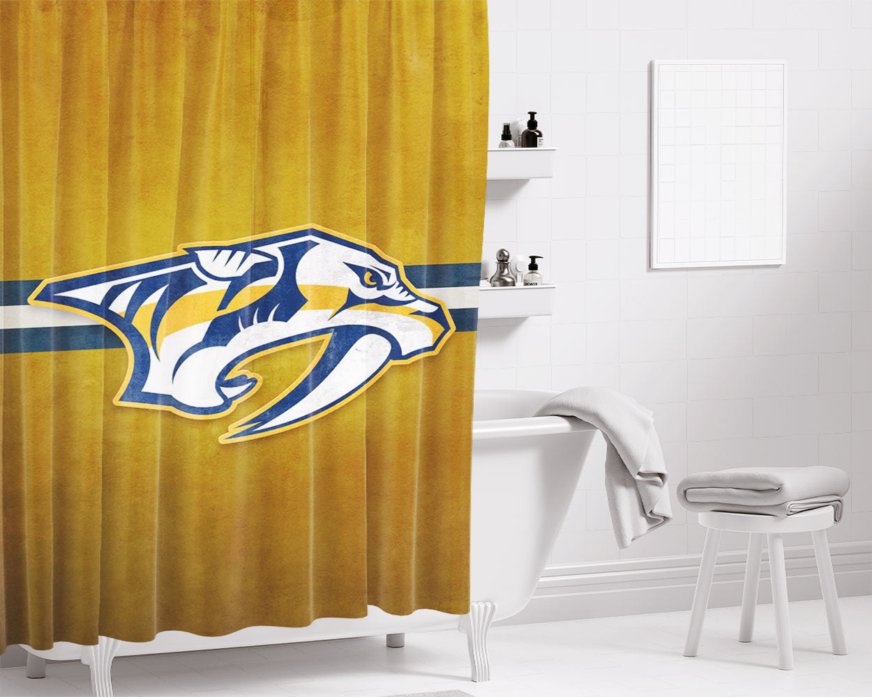 Nhl Nashville Predators Sport Logo Bathroom Shower Curtain Fabric Waterproof | 66 X 72 Inch