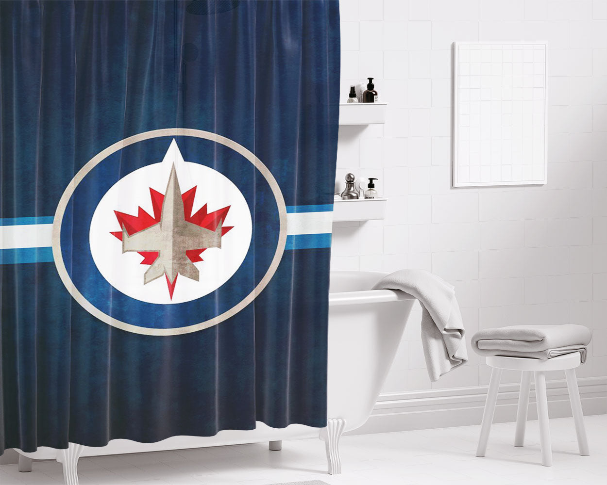 Nhl New Winnipeg Jets Sport Logo Bathroom Shower Curtain Fabric Waterproof | 66 X 72 Inch
