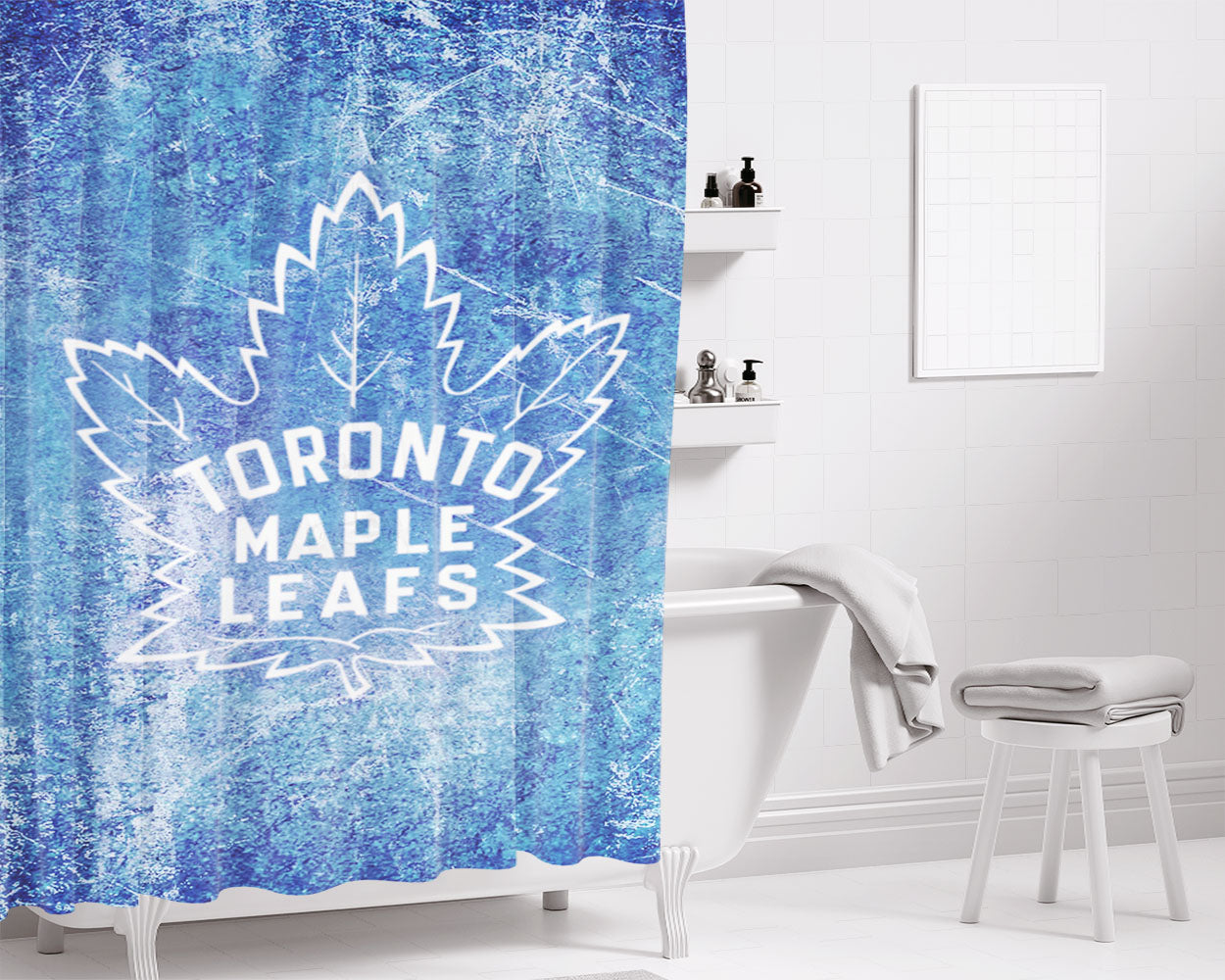 Nhl Toronto Maple Leafs Ice Logo Bathroom Shower Curtain Fabric Waterproof | 66 X 72 Inch