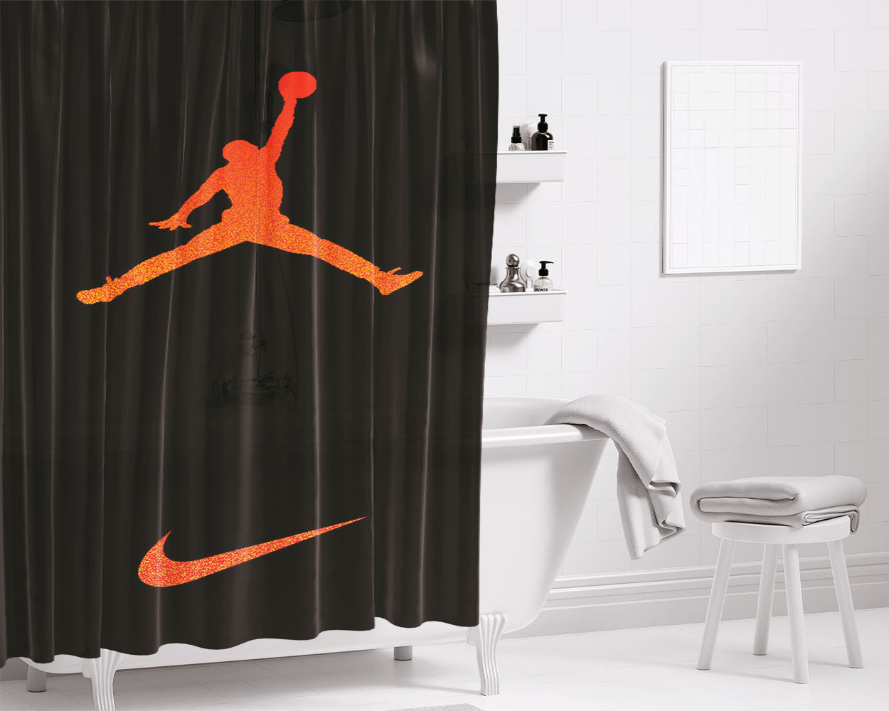 Nike Air Jordan Jump Man Air Bathroom Shower Curtain Fabric Waterproof | 66 X 72 Inch