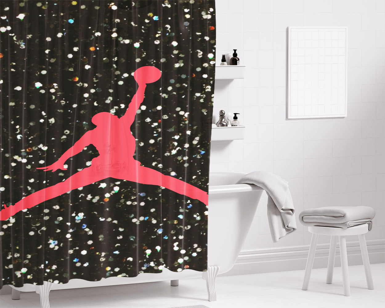 Nike Air Jordan Logo Bathroom Shower Curtain Fabric Waterproof | 66 X 72 Inch