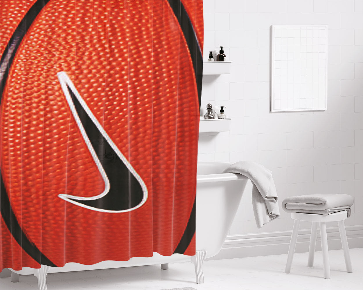 Nike Basketball Logo Bathroom Shower Curtain Fabric Waterproof | 66 X 72 Inch