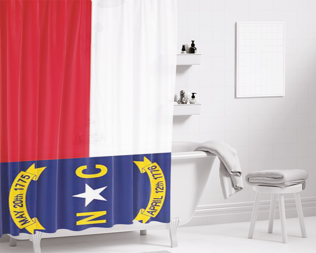 North Carolina Flag Bathroom Shower Curtain Fabric Waterproof | 66 X 72 Inch