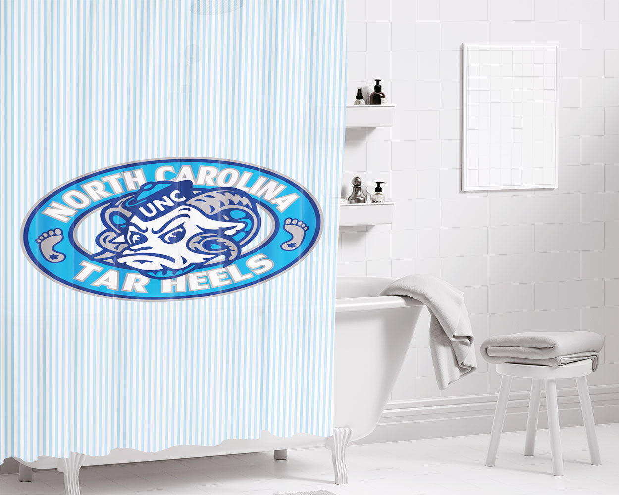 North Carolina Unc Tar Heels Bathroom Shower Curtain Fabric Waterproof | 66 X 72 Inch