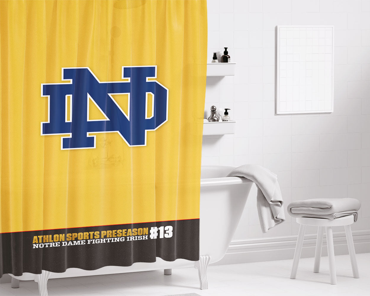 Notre Dame Fighting Irish Athlon Sports Yellow Bathroom Shower Curtain Fabric Waterproof | 66 X 72 Inch