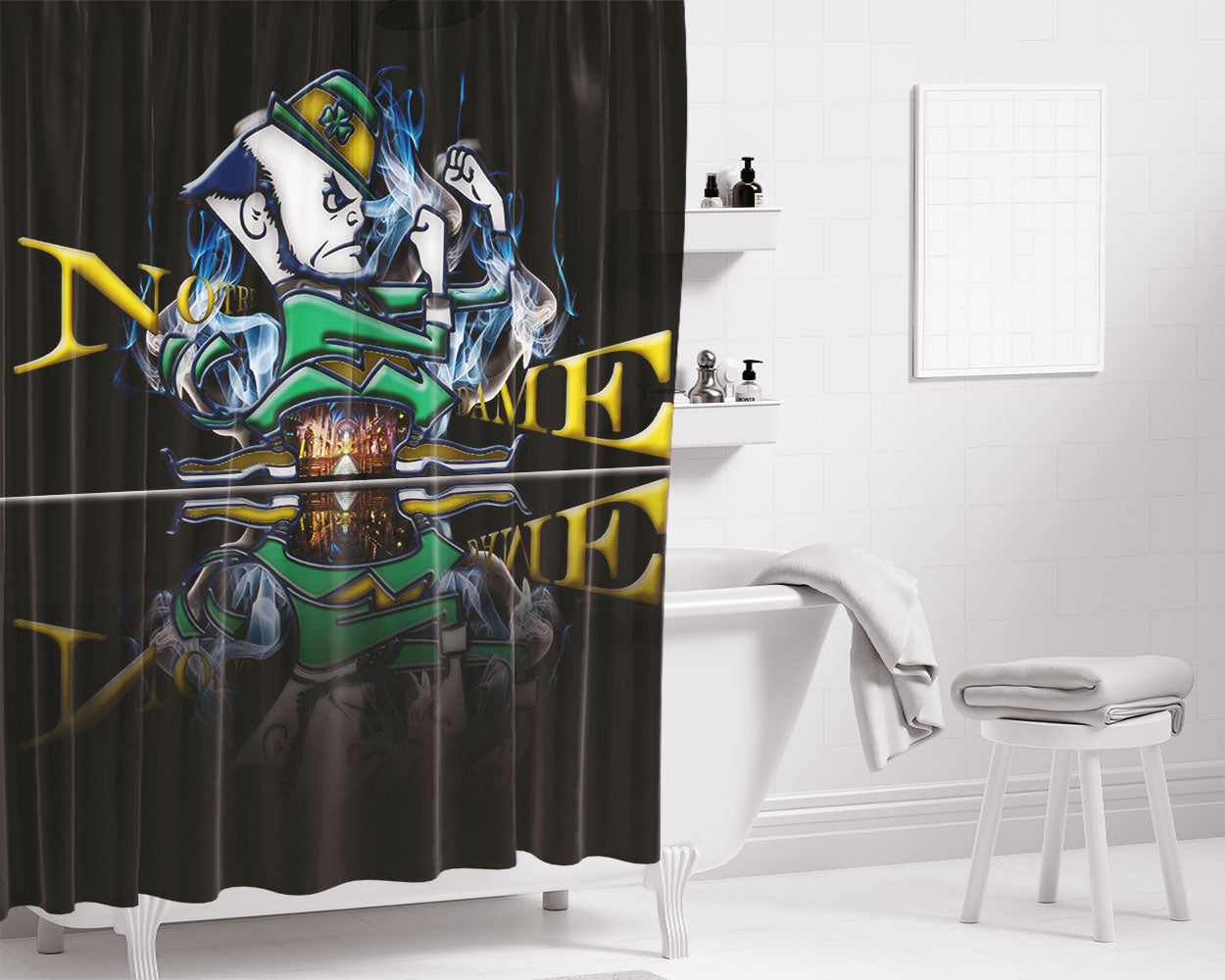 Notre Dame Fighting Irish Black Bathroom Shower Curtain Fabric Waterproof | 66 X 72 Inch