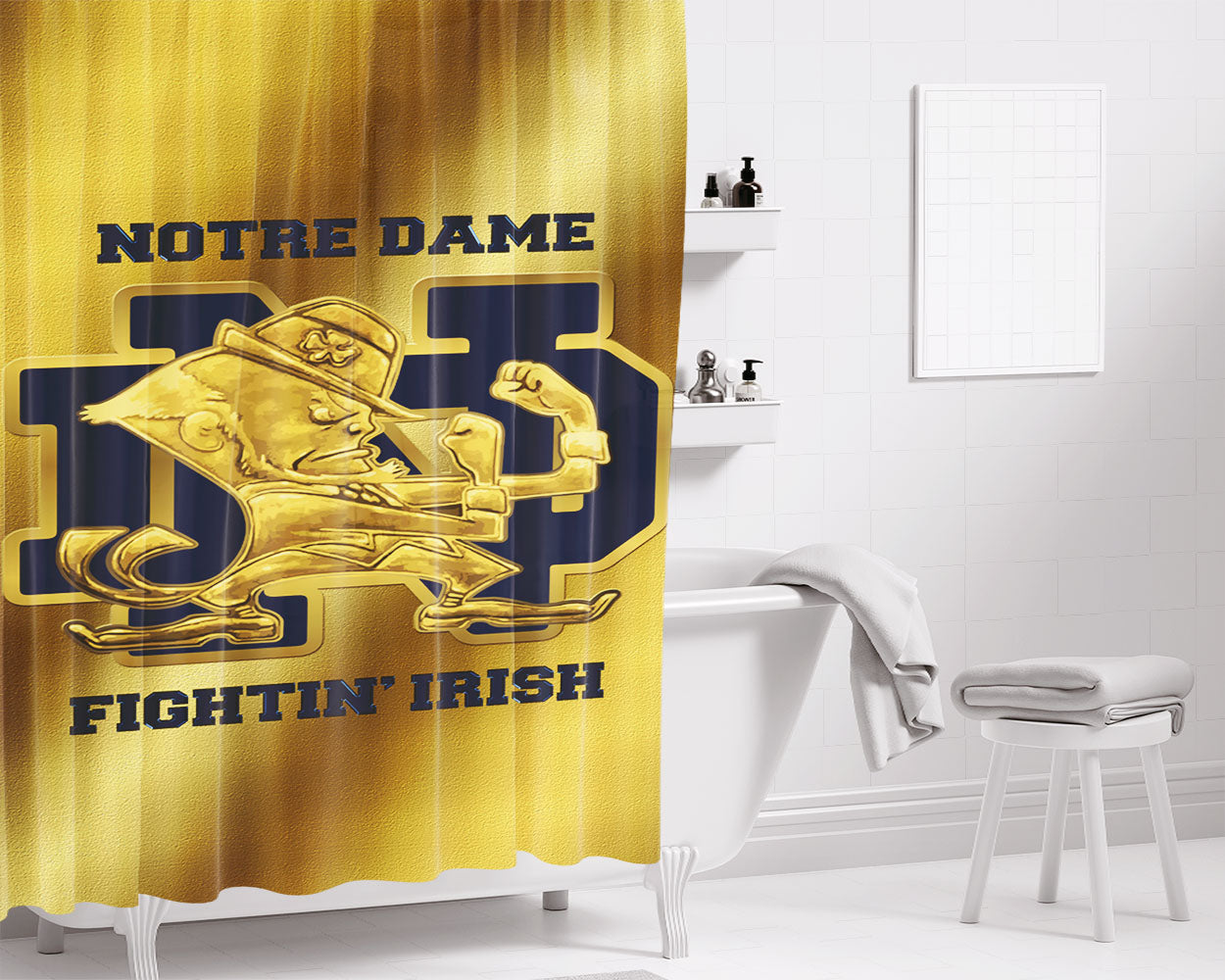 Notre Dame Fighting Irish Gold Bathroom Shower Curtain Fabric Waterproof | 66 X 72 Inch