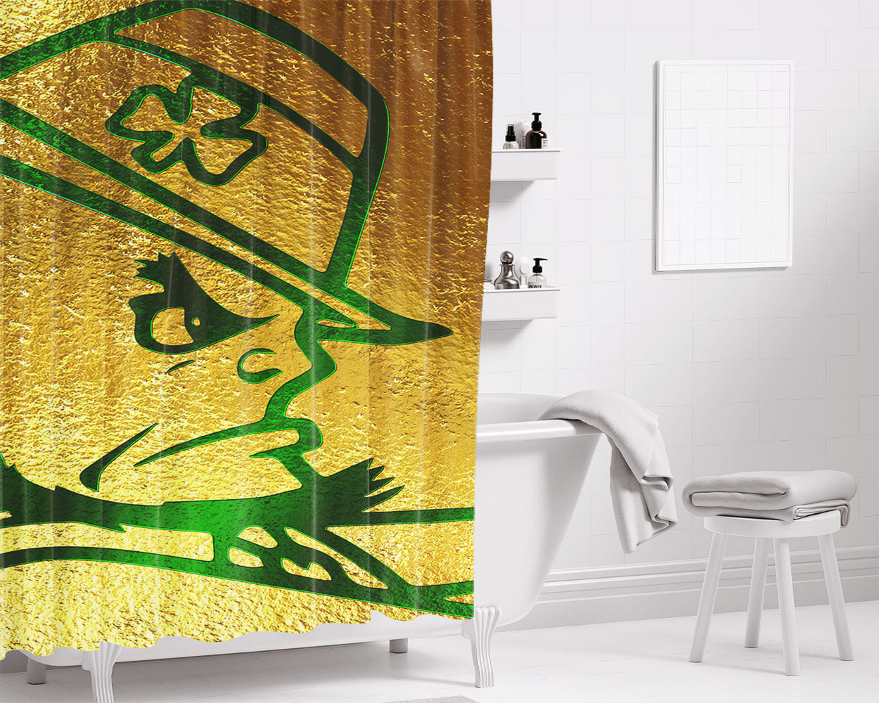 Notre Dame Fighting Irish Green Golden Bathroom Shower Curtain Fabric Waterproof | 66 X 72 Inch