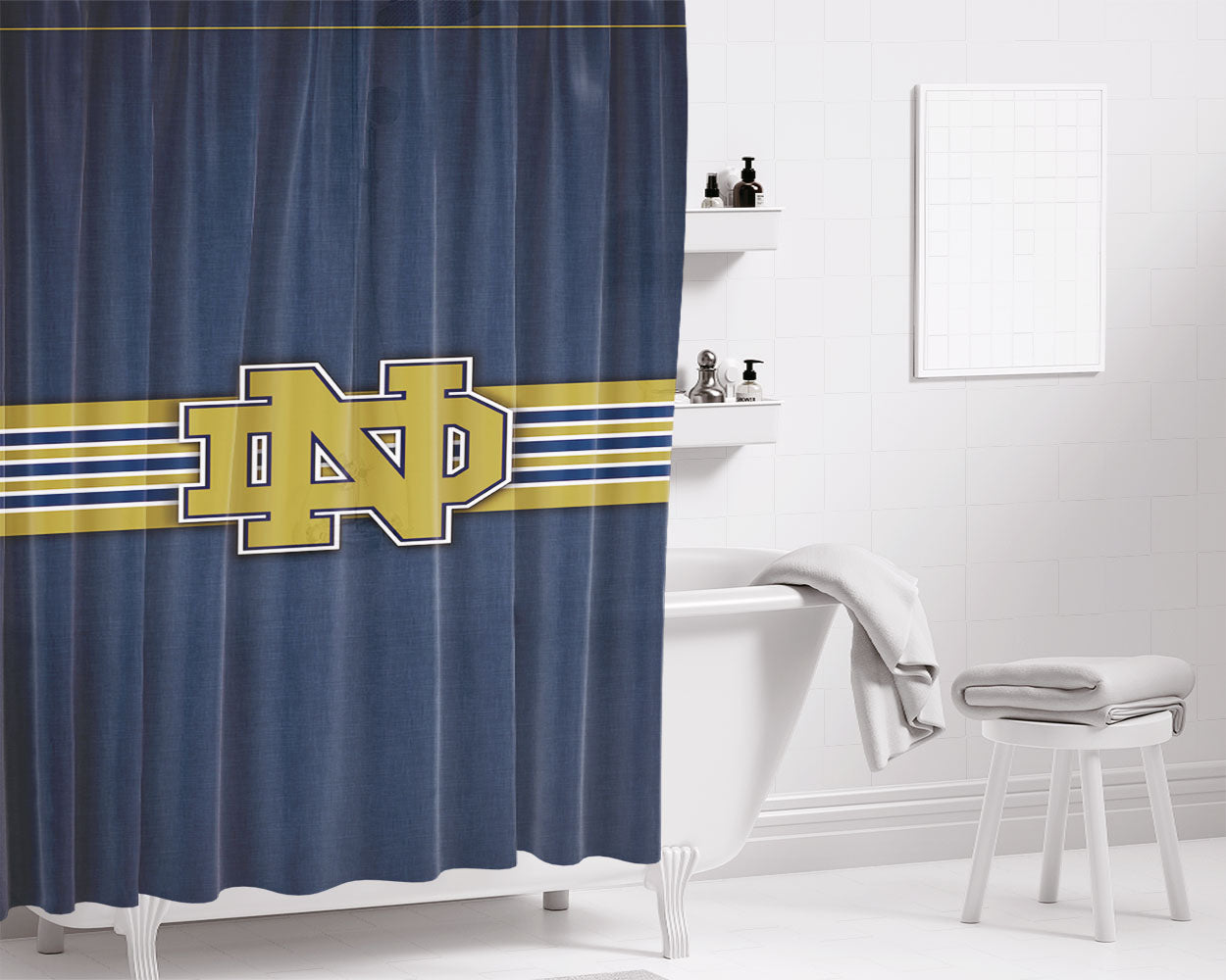 Notre Dame Fighting Irish Vintage Stripe Bathroom Shower Curtain Fabric Waterproof | 66 X 72 Inch