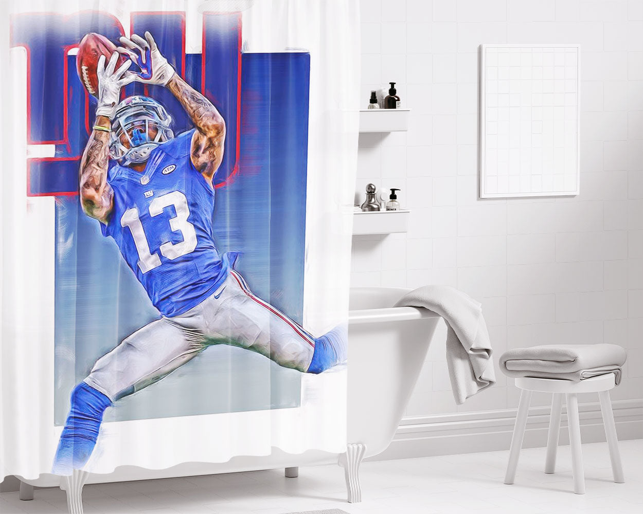 Ny Giants Odell Beckham Wallpapers Bathroom Shower Curtain Fabric Waterproof | 66 X 72 Inch